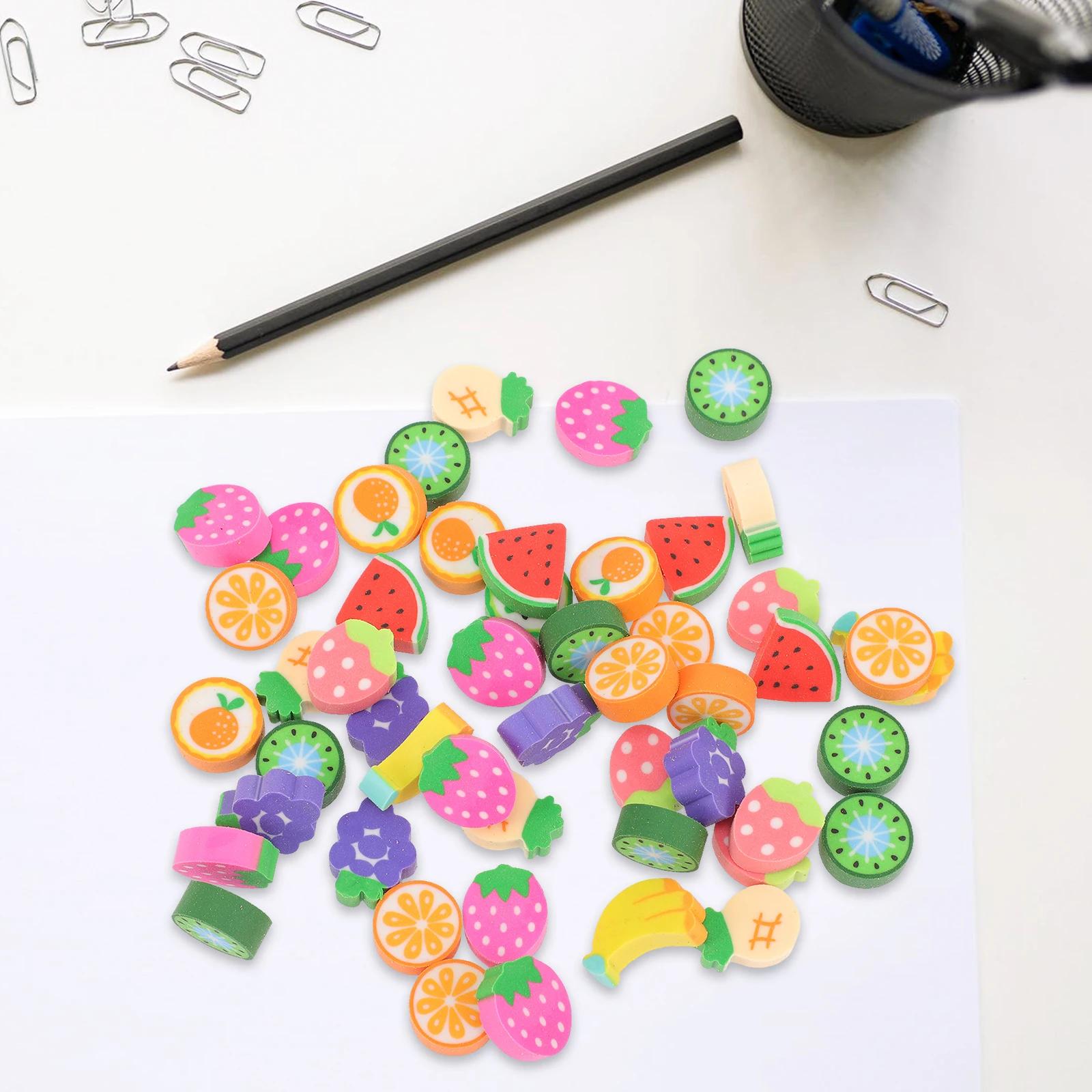 

50pcs Cartoon Animal Fruit Erasers Stationery Adorable For Students School Creative Rubber Eraser Kindergarten Prize Office