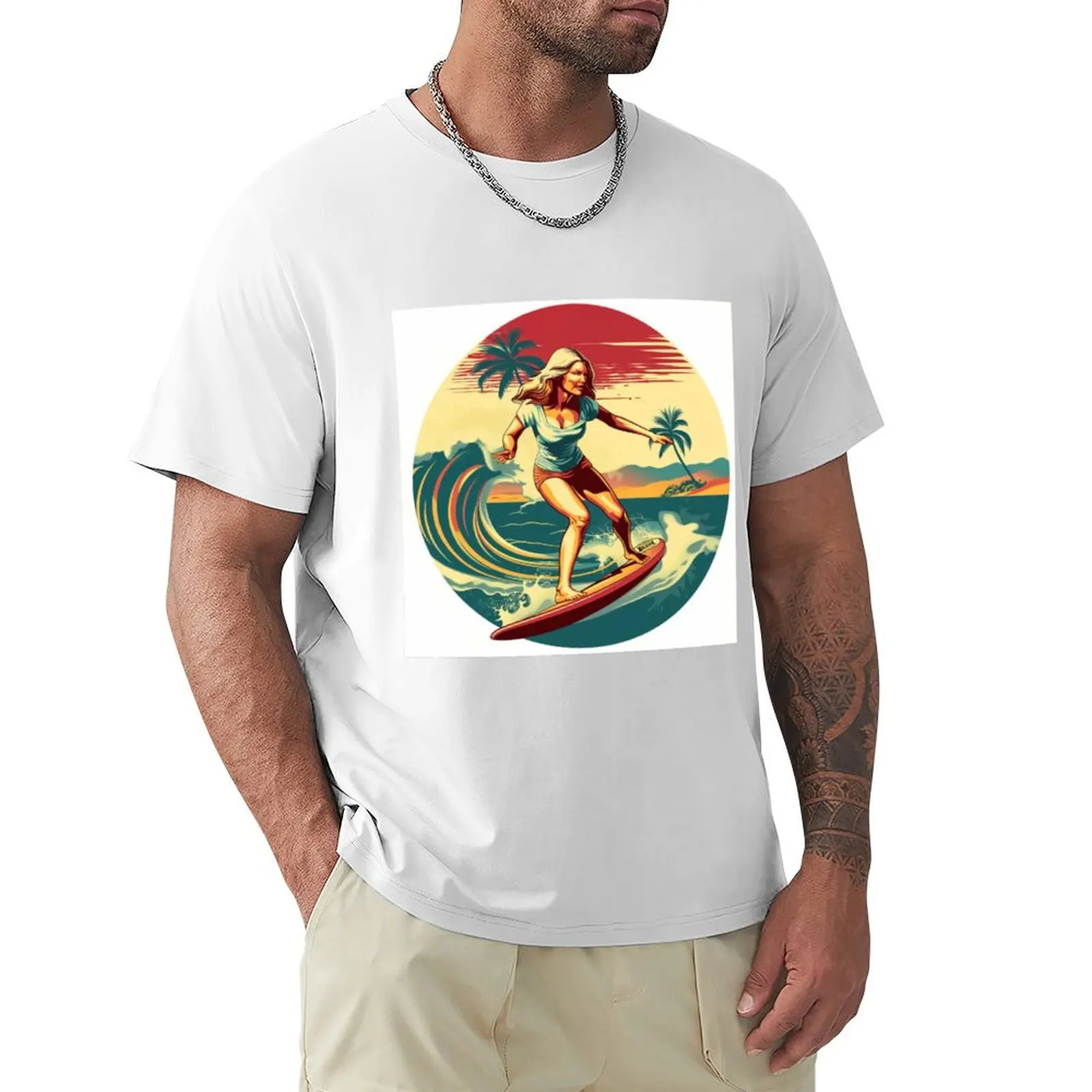 Surfer girl retro-inspired design Active Outdoors Inspired Art T-shirt quick-drying tees men graphic t shirts