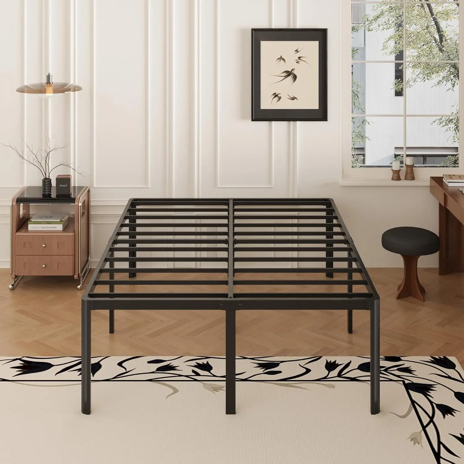 Rounded Corner Legs, Heavy Duty Full Size Metal Platform Bed Frame No Box Spring Needed, Easy Assembly, Noise Free, Black