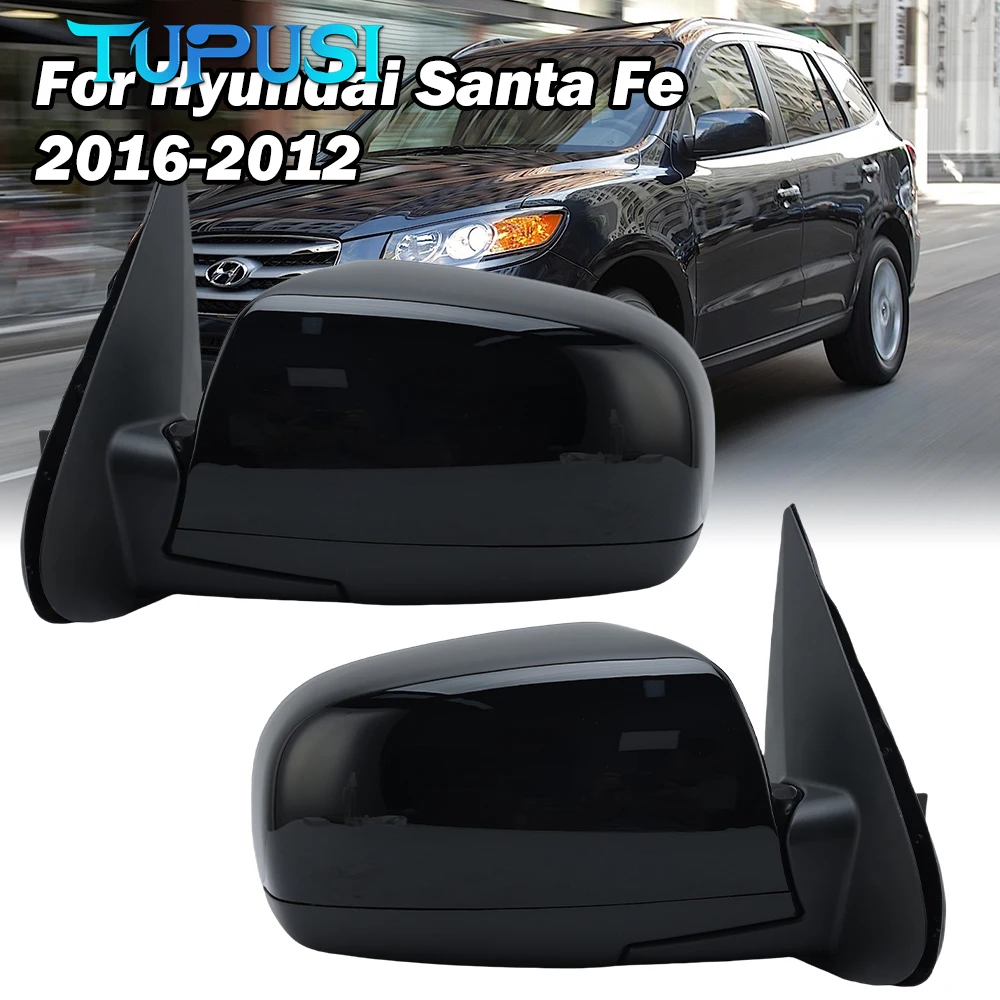 

For Hyundai Santa Fe MK2 CM 2006-2012 5 Wire Rearview Mirror Glossy Black Heated Without Turn Signal Side Mirror Car Accessories