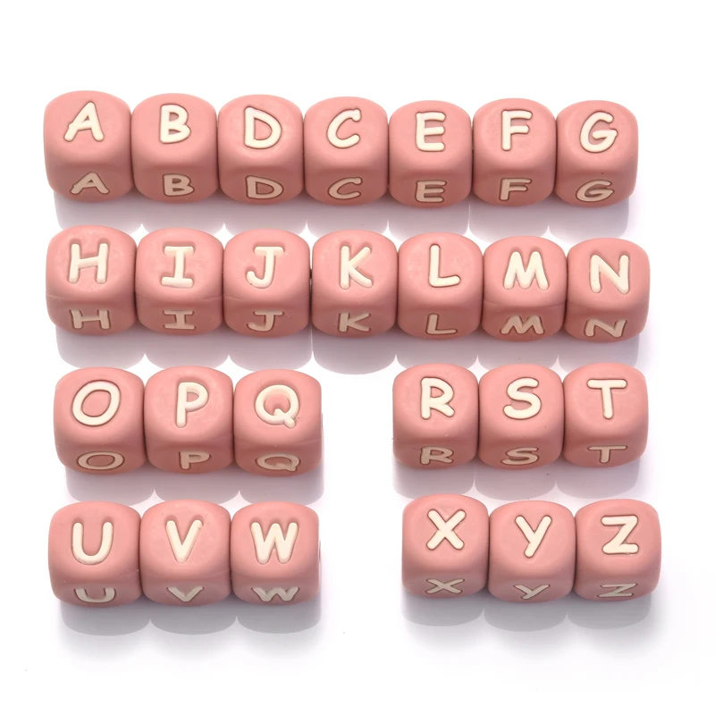 26 Stück Silikon-Buchstabenperlen, 12 mm, buntes Alphabet, Silikon-Kauperle für Schnuller, Clip-Kette, Beißring-Zubehör, BPA-frei