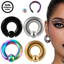 1PC Stainless Steel Large Size Captive Bead Ring Big Gauge Hoop Earrings Nose Ring Ear Weights Earring Piercing Jewelry 8G-00G