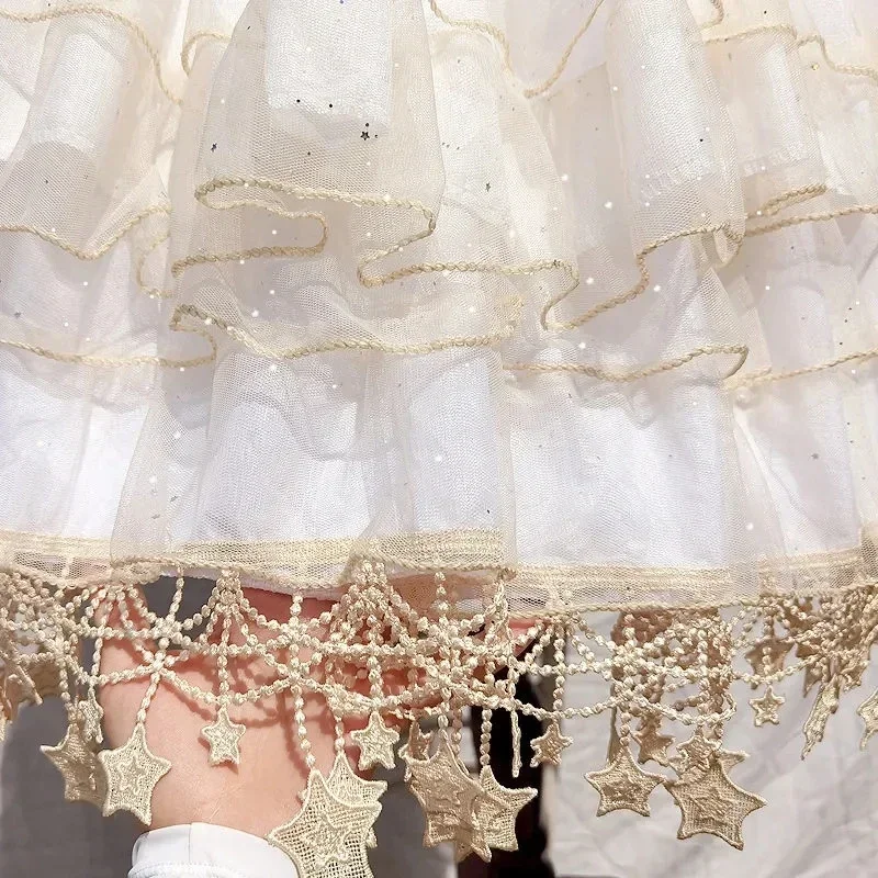 

MN1 Star Petticoat Gorgeous Lolita Fish Bone Support Skirt Adjustable Daily Violence Carmen Skirt Women Mid-length Fluffy Un9*Jy