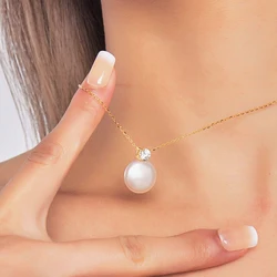 HENGSHENG Princess 12-13mm Freshwater Big Button Shape White Pearl 925 Sterling Silver Pendant Necklace For Women Girls Jewelry