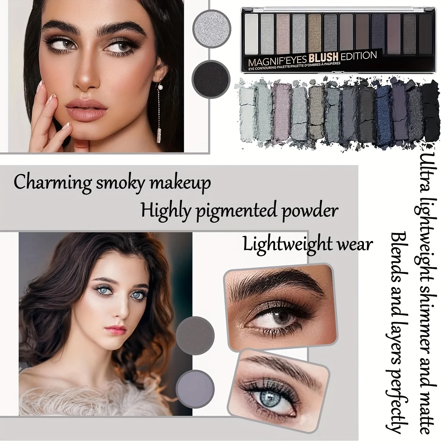 Ombretto ErshiQI a 12 colori con glitter perlescenti, opachi e fini