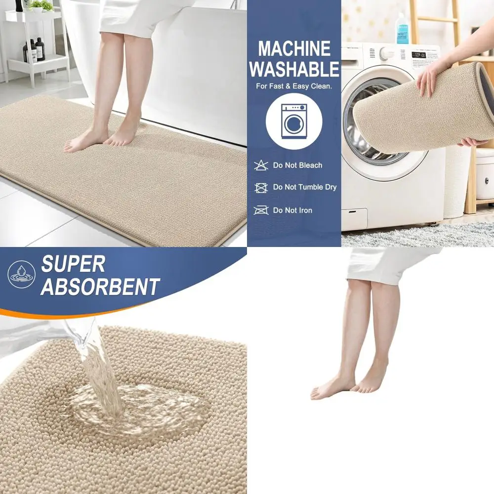 

Очень мягкий коврик для ванной из пены с эффектом памяти 59x24, быстросохнущий, нескользящий, можно стирать в машине, бежевый