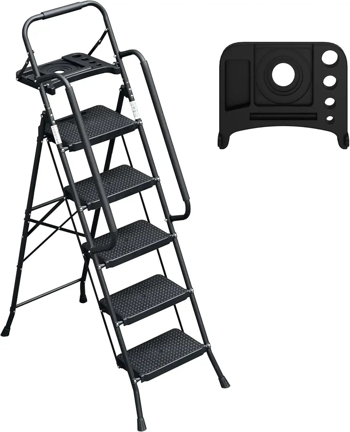 XMSJ.5 Step Ladder with Handrails Folding Step Stool with Tool Plateform, 330 lb Capacity Step Stools for Adults Portable Ladder