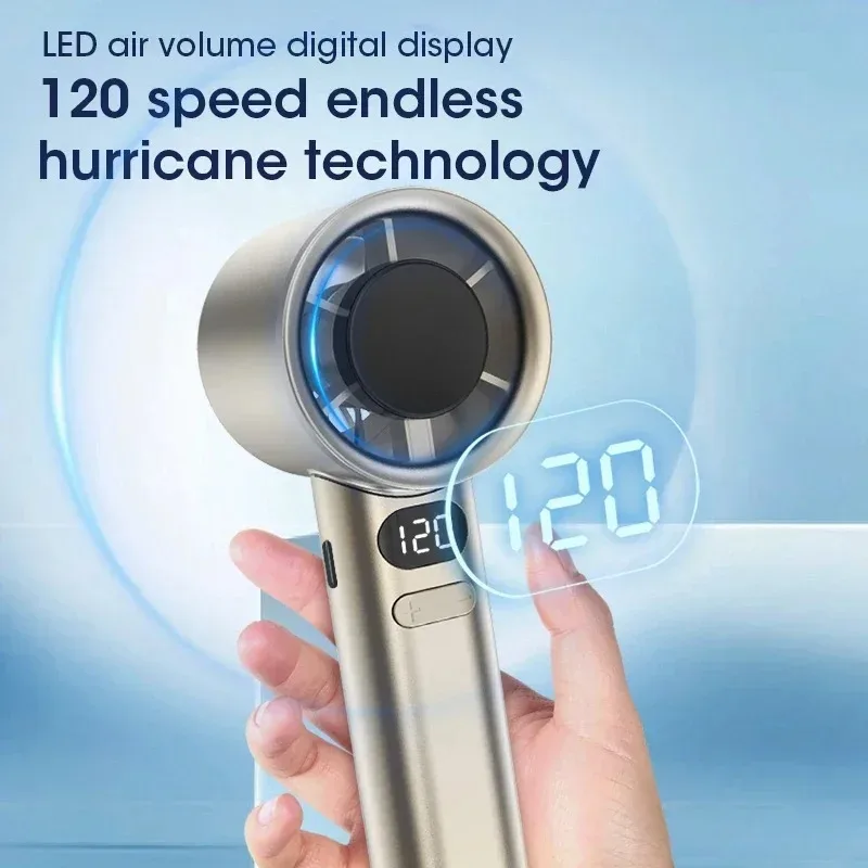 Mini Handheld Fan 4 Speeds Portable Mute Power Display Air Circulator USB Rechargeable for Indoor Office Outdoor