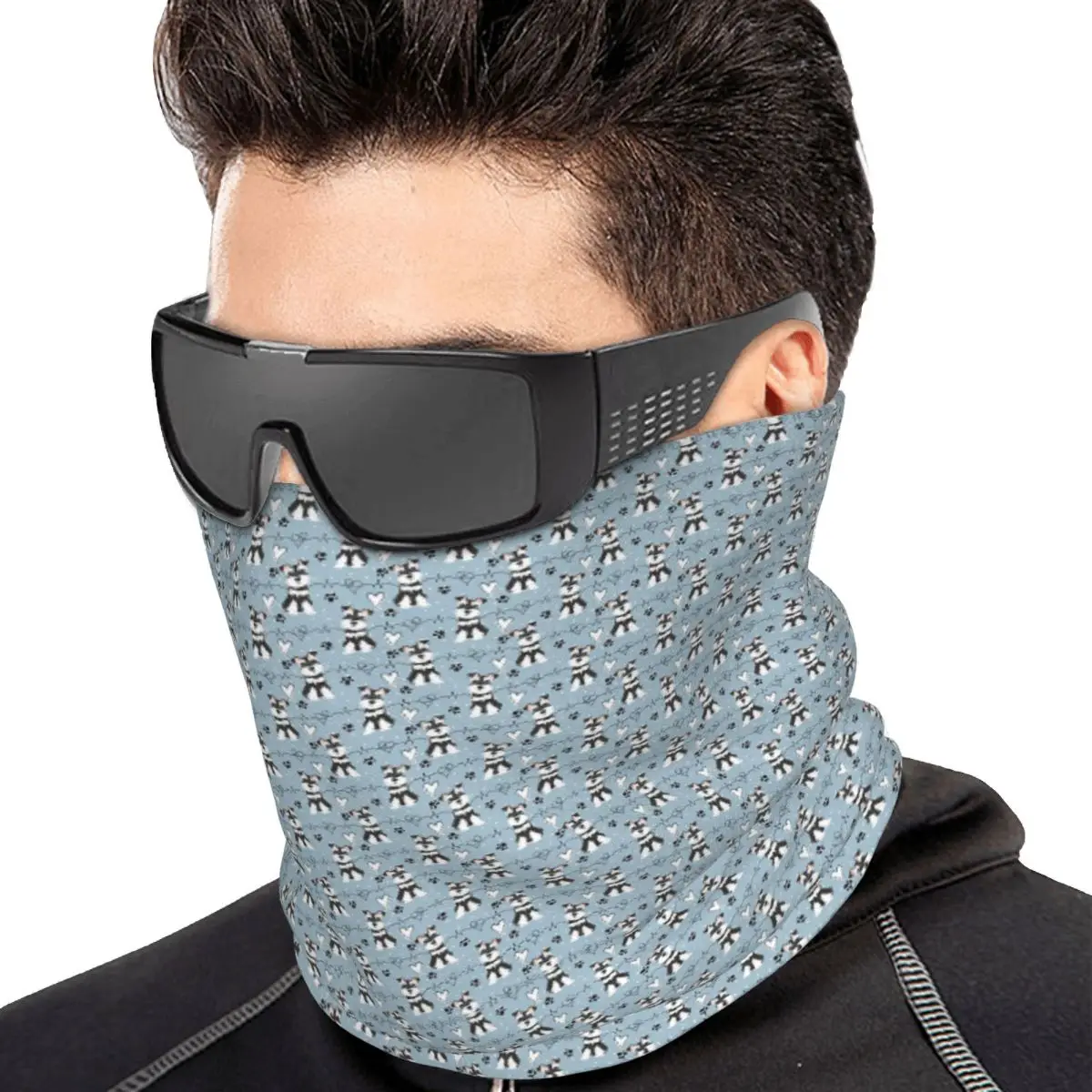 Love Black And White Miniature Schnauzer Bandana Neck Gaiter Printed Magic Scarf Warm Headwear Unisex Adult Winter