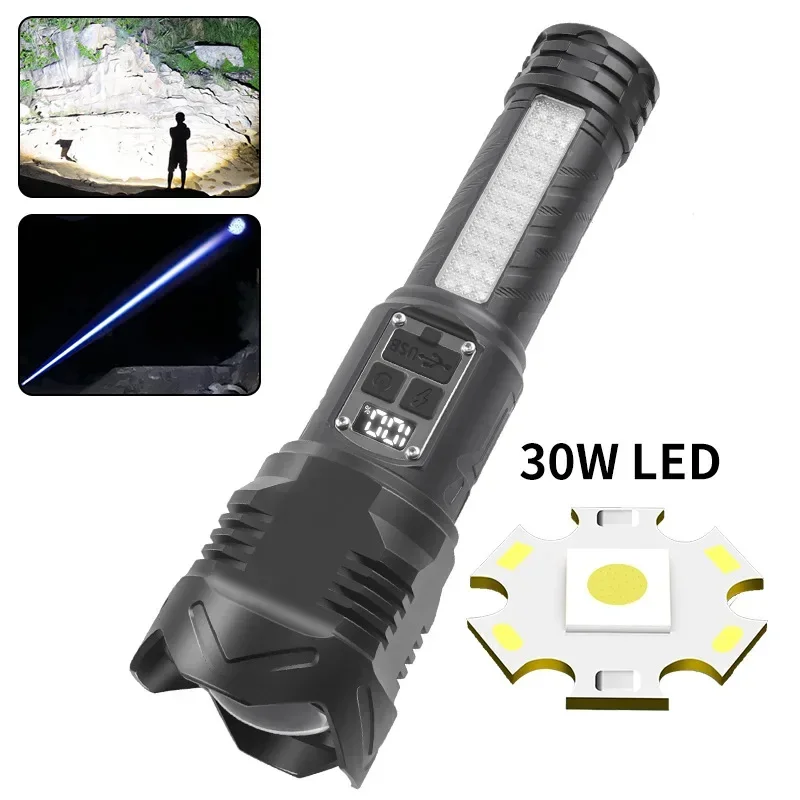 30W white laser strong light long-distance ABS flashlight supports outdoor lighting output with red and blue light flashlights