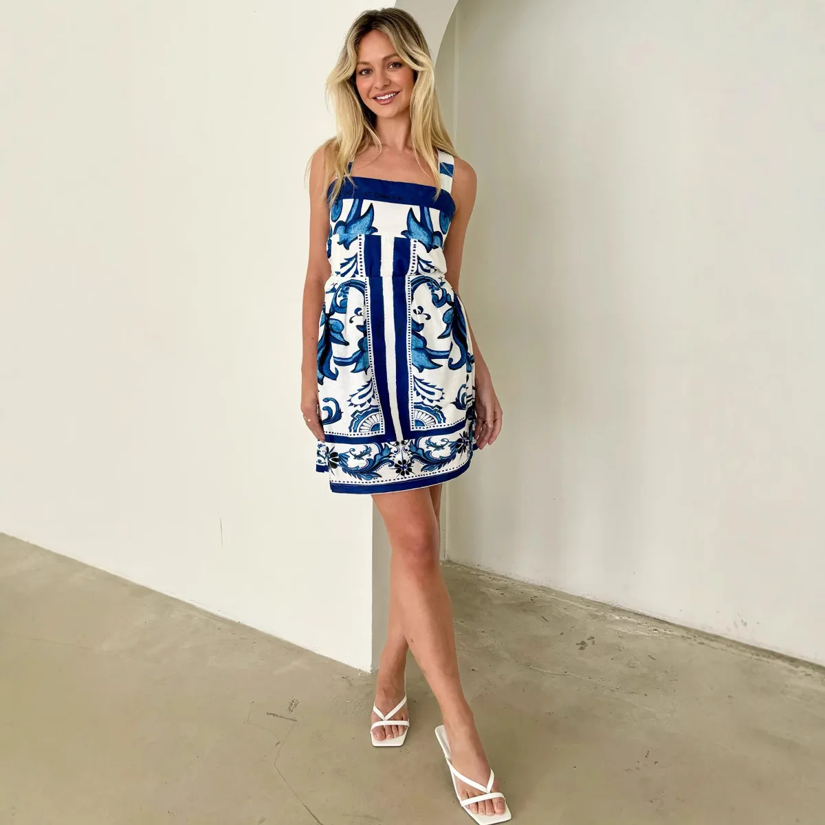 2025 Summer Women's Dress Printed Strap Skirt Fashion Casual Sleeveless Wide Edge Strap Printed Dress for Women