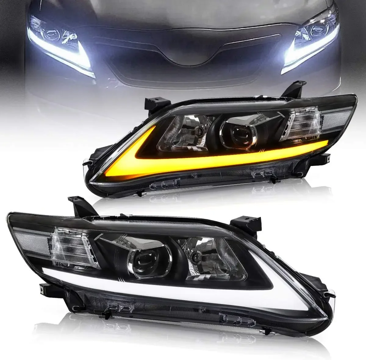 Led Projector Headlights Compatible with 2010 2011 Toyota Camry Base, LE, SE and XLE(US Version) w/Sequential