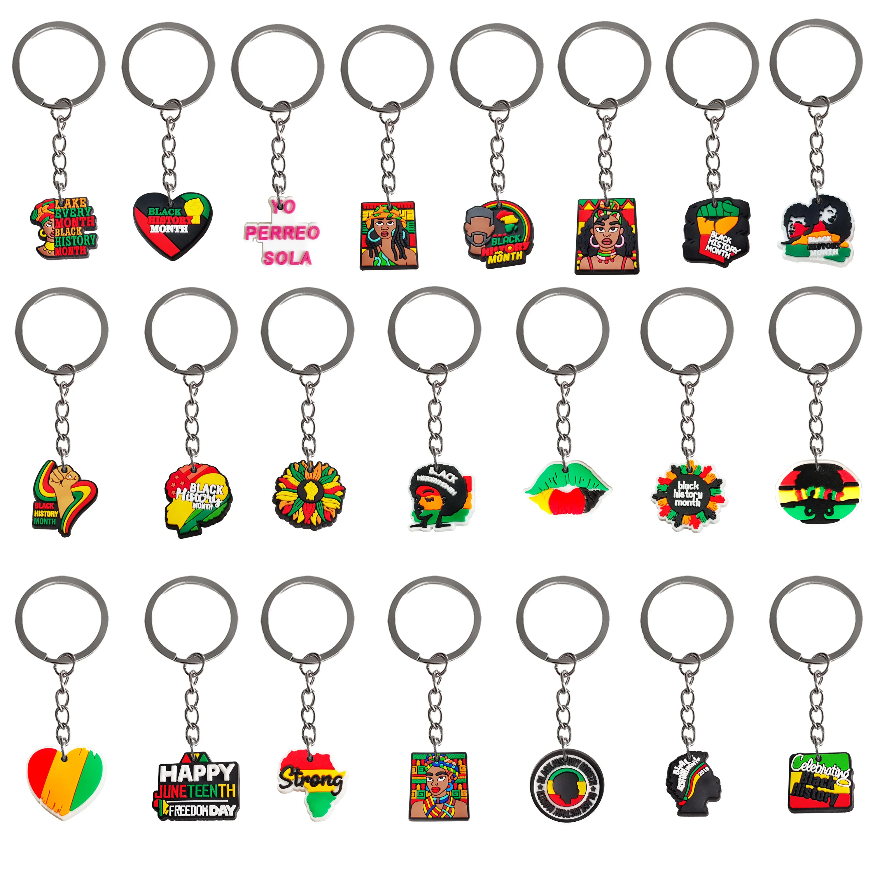 1-22 Uds. Bolsa del mes de la historia negra colgante llaveros del Día de la libertad feliz llaveros de silicona para adultos decoraciones regalo de vacaciones