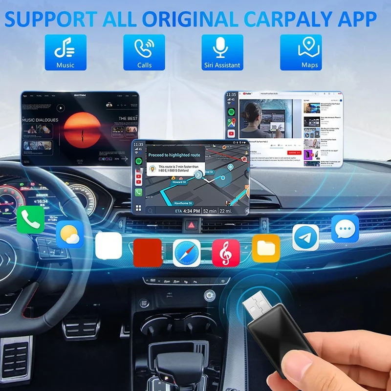Convert Wired To Wireless Carplay Dongle Plug & Play,Bluetooth Carplay Wireless Adapter For Iphone IOS 12+ / Android 11+