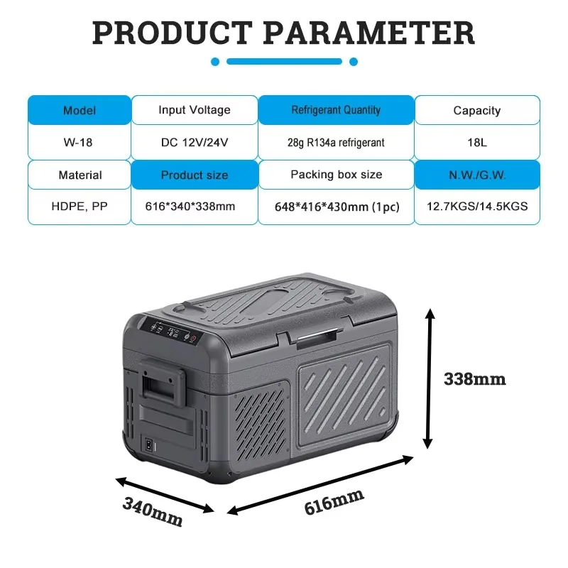 18L Portable Car Fridge Freezer 12V 24V Compressor Cooler with LED Display for Car Truck RV Camping