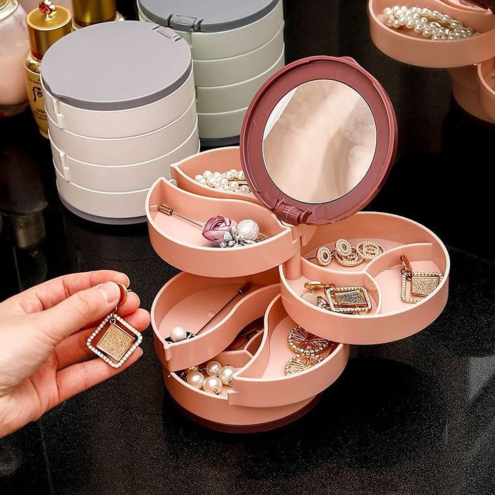 360 Degree Rotating Multi-Layer Jewelry Box Organizer Desktop Storage Box for Ear Studs Necklaces Bracelets Headbands Jewelry