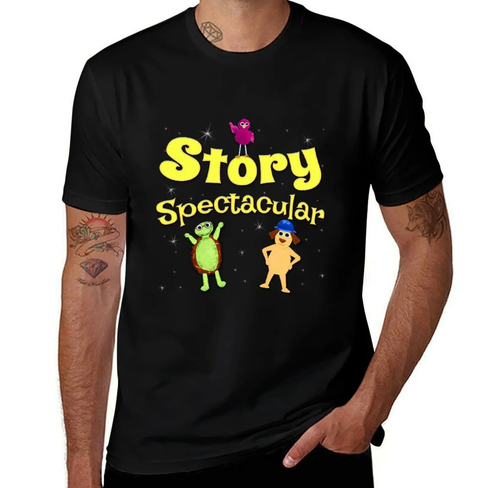 Story Spectacular Kid's Podcast Logo in Yellow & Blue by Storytacular T-Shirt Work Style Casual T-Shirt