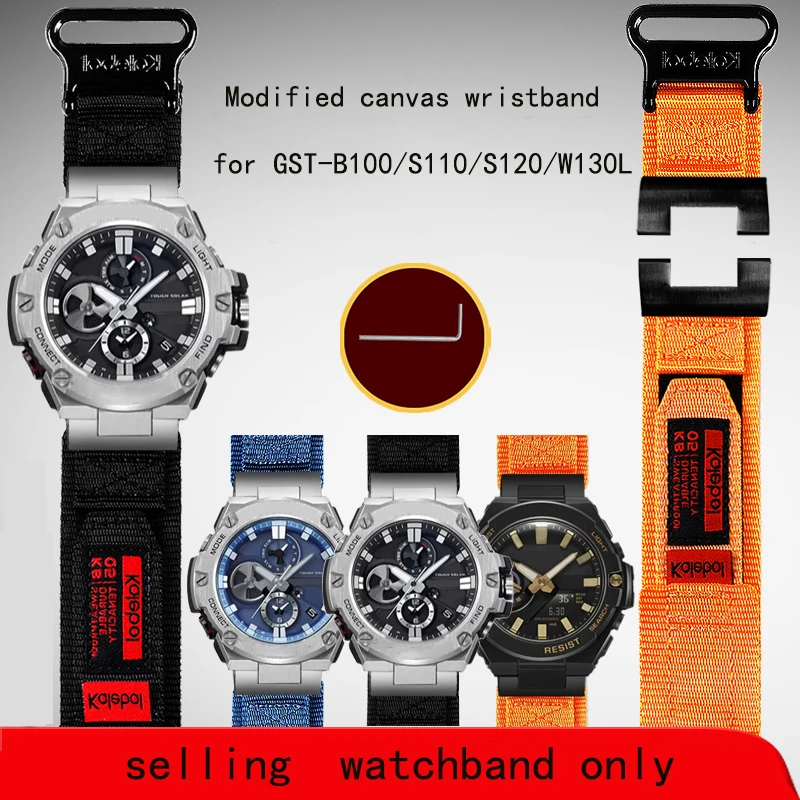 

Waterproof canvas modified watchband for Casio GST-B100/1110/T120/W130L easy to stick nylon canvas watch strap bracelet accessor