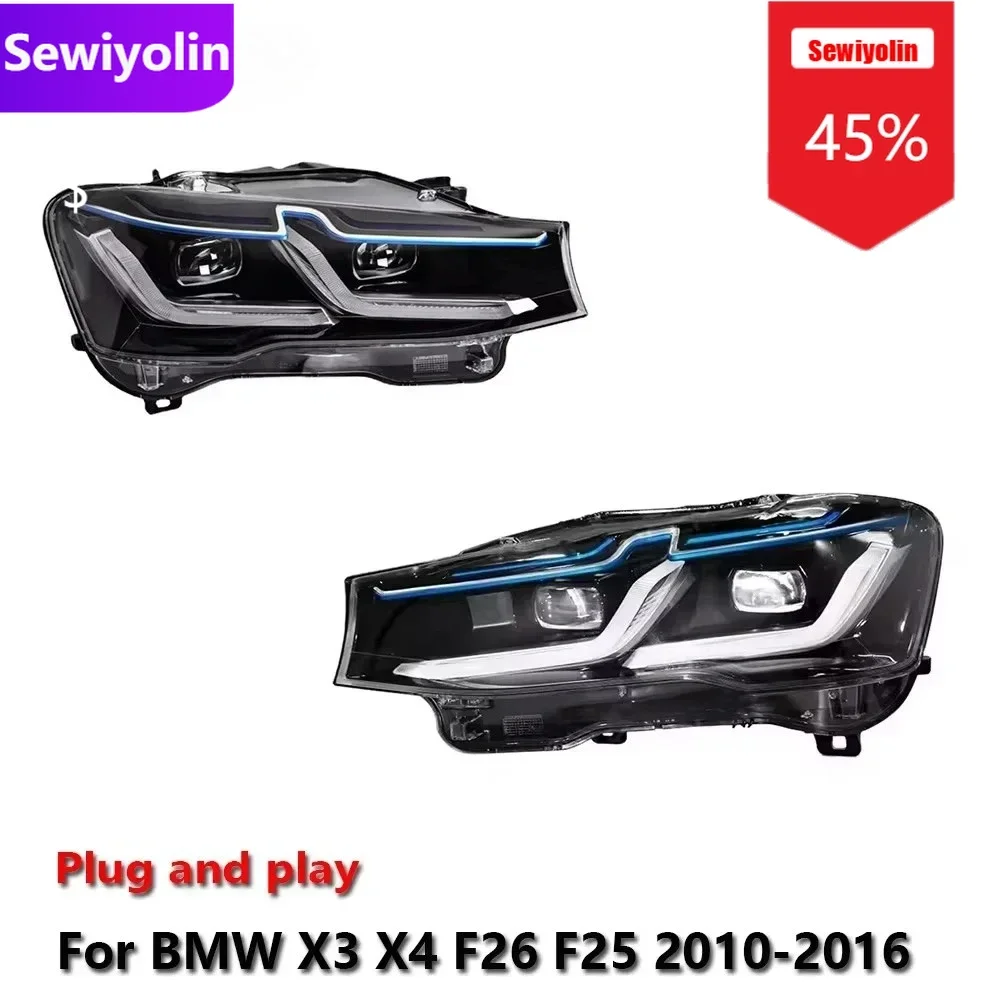 

Автомобильные светодиодные фары DRL в сборе для BMW X3 X4 F26 F25 2010-2016 Автоматические противотуманные фары DRL с тормозным указателем поворота Plug and Play