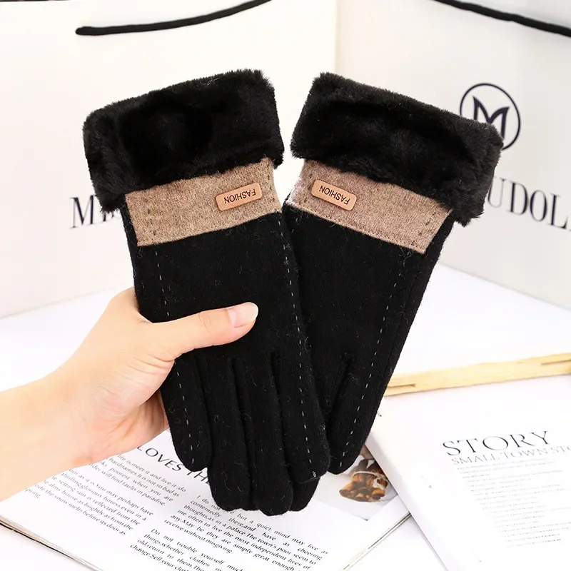 2024 New Women's Autumn and Winter Warm 100% Wool Thick Touch Screen Gloves Korean Version of Fashion Cycling Windproof Gloves