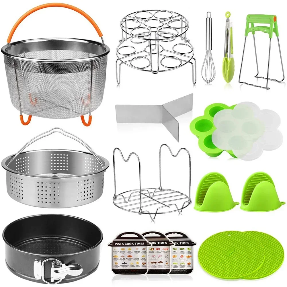 18 Pieces Pressure Cooker Set Fit for Instant Pot / 8Qt 2 Steamer Baskets Springform Pan Stackable Egg Steamer Rack Egg Beater