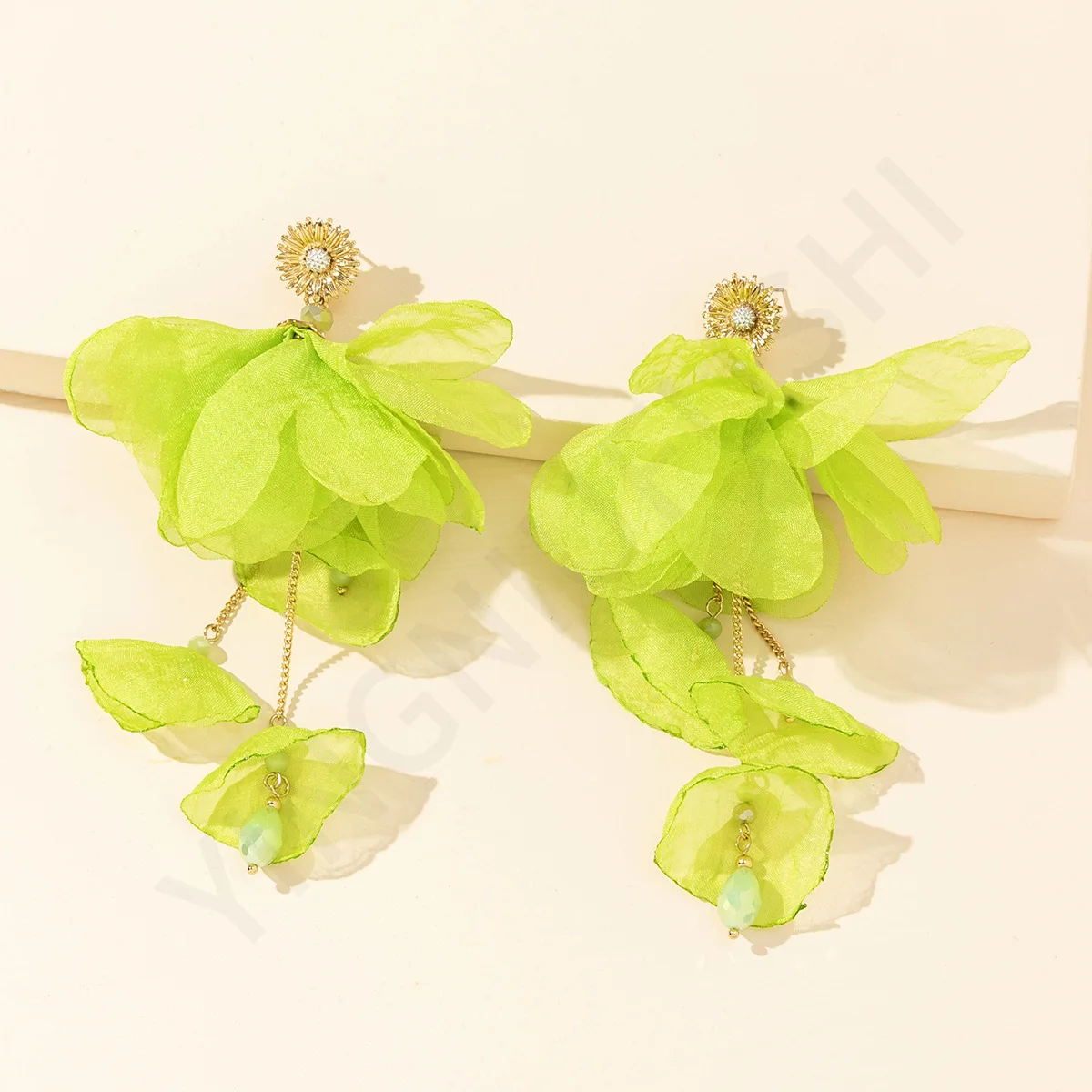 2025 Temperament Fairy Fabric Silk Flower Earrings Long Elegant Beads Tassel Fashion Flower Earrings for Women Chic Jewelry Gift