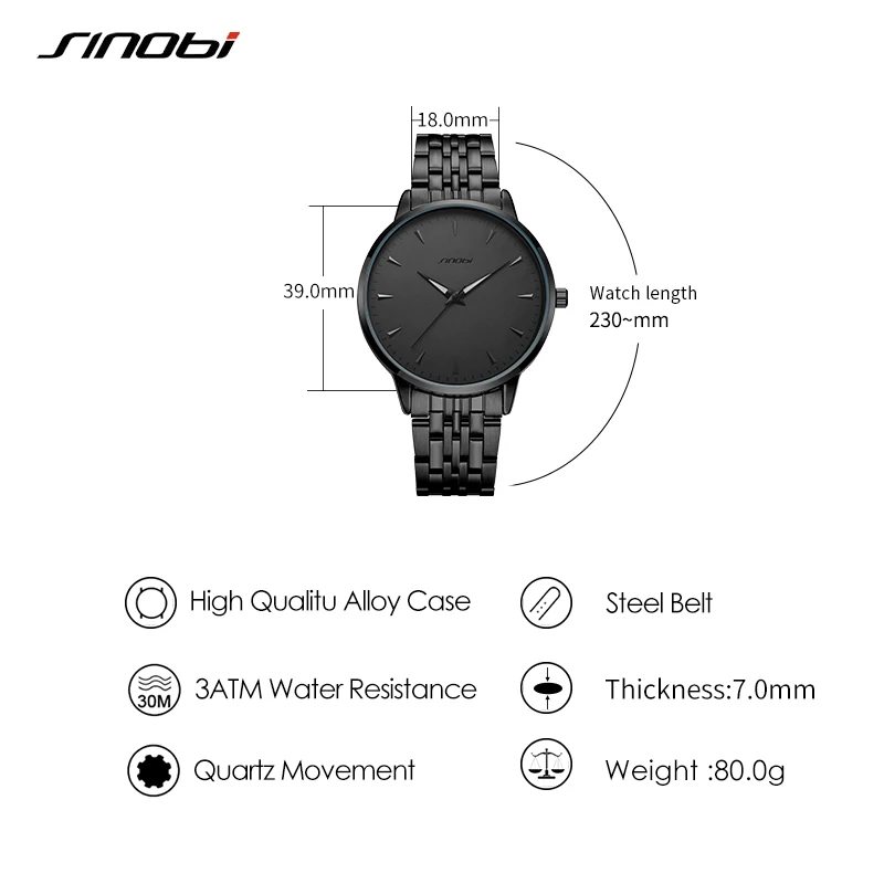 SINOBI Casual Design Men\'s Watches Fashion Mans Quartz Wristwatches Luminous Hands Male Gifts Clock Watch for Relogio Masculino