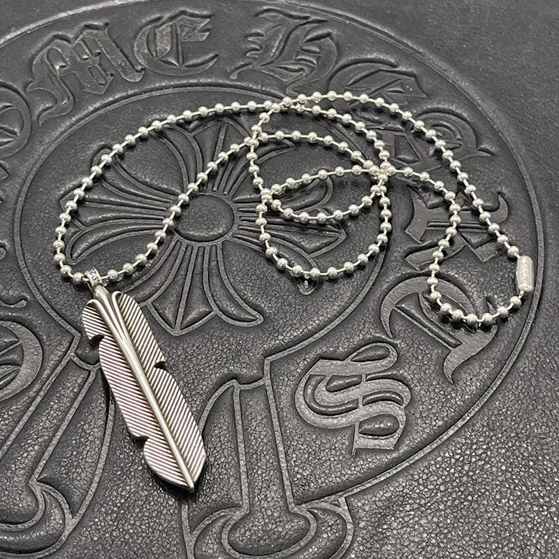

S925 sterling silver punk hip-hop feather necklace retro cross-border sweater chain premium autumn and winter jewelry