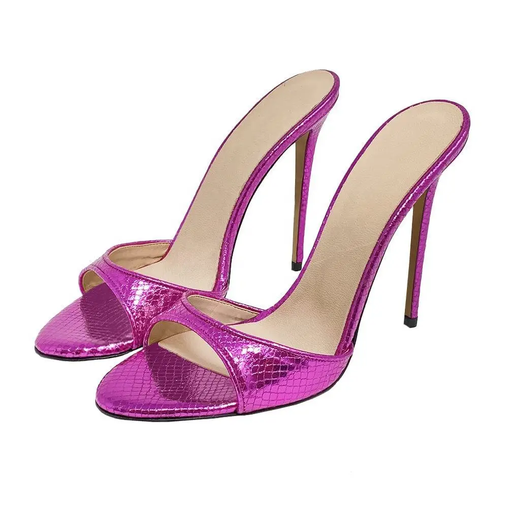 Purple Snake Mules Sandals for Women 2023 Party High Heels Round Toe Summer Shoes Ladies Elegant Gold Heels Plus Size Footwear