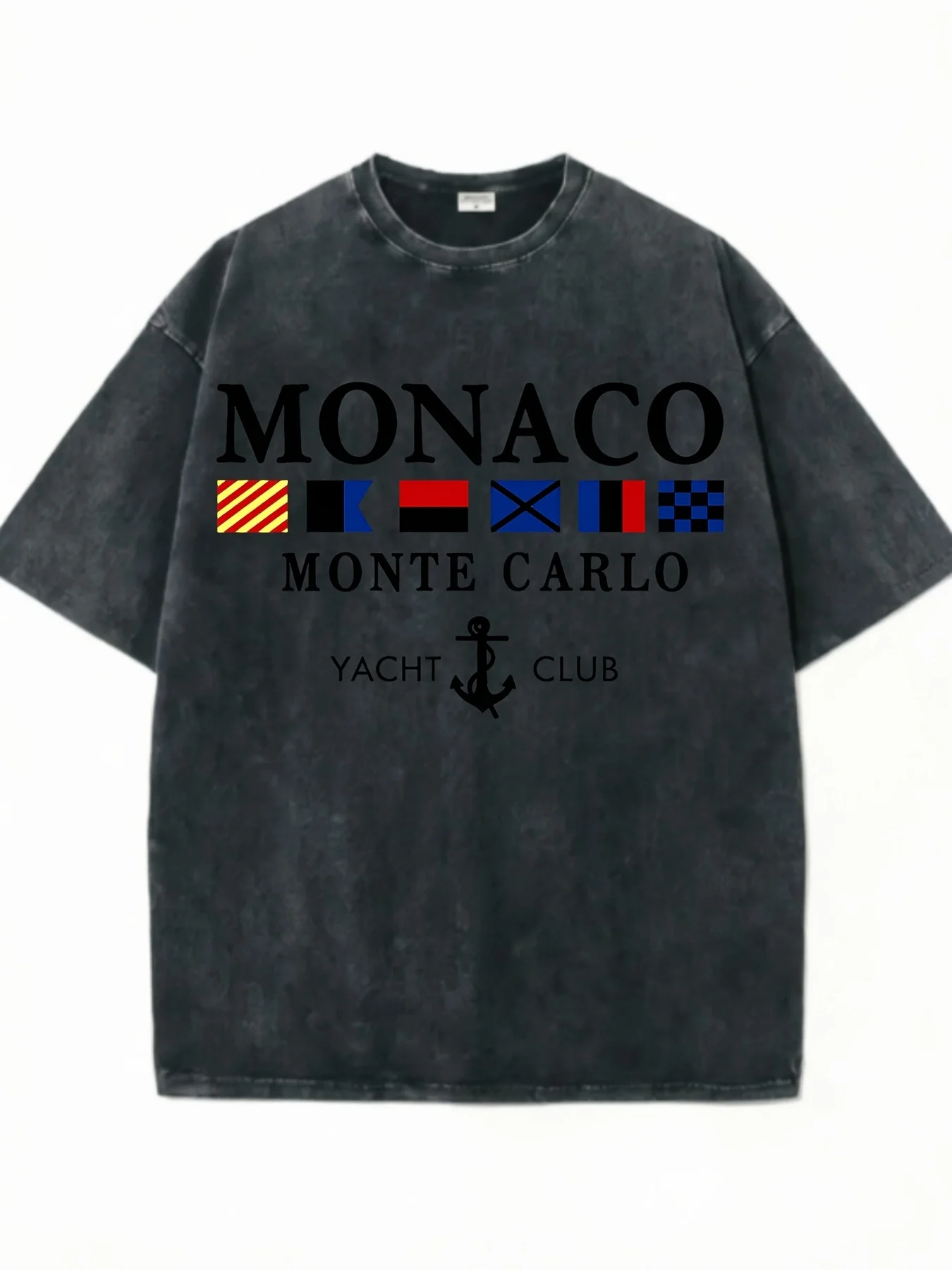 Men's Loose-Fit Washed T-Shirt - Monaco Monte Carlo Yacht Club Style, Perfect for Gifting, Team Building, or Casual Wear