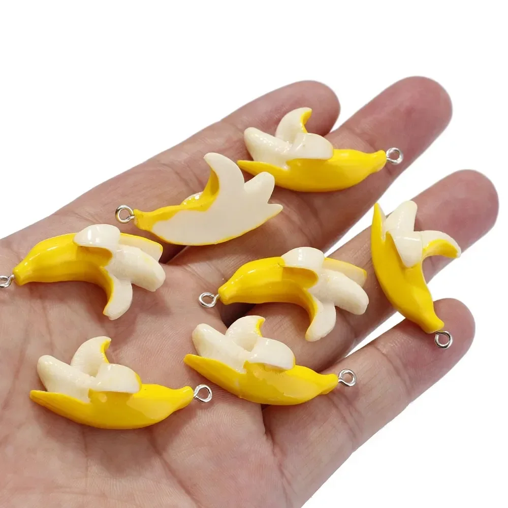 10Pcs Cute Imitation Peelable Banana Resin Pendants Fruit Charms for Making Earrings Necklace Keychain Ornaments
