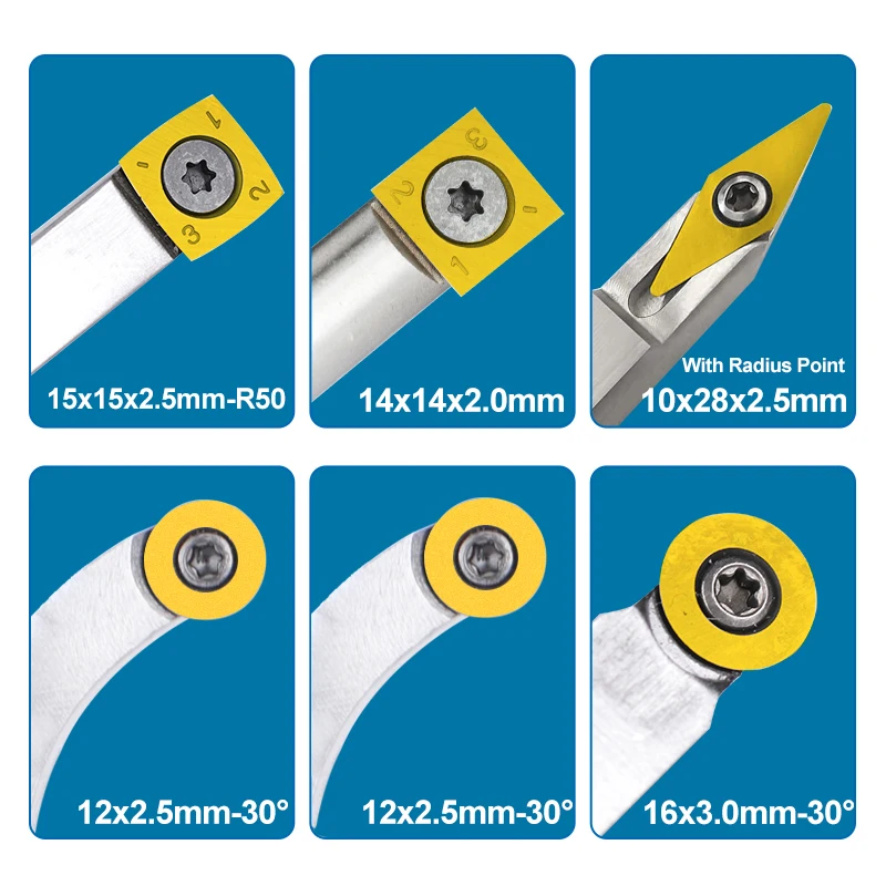 XCAN Carbide Insert 7/8/10/12/13pcs Titanium Coated Wood Lathe Turning Tool Blade Replacement Diamond/Square/Round Insert