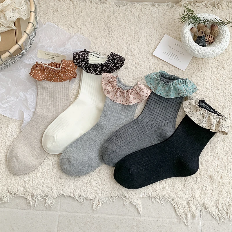 

Women's Socks Sweet Korean Style New Trendy Girls Cute Socks Breathable Kawaii Preppy Style Flower Frilly Socks High Quality