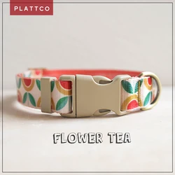 PLATTCO Nylon Printed Dog Collar Adjustable Collar For Dogs Pet Products Custom Engraved Nameplate Pet Supplies Flower Tea