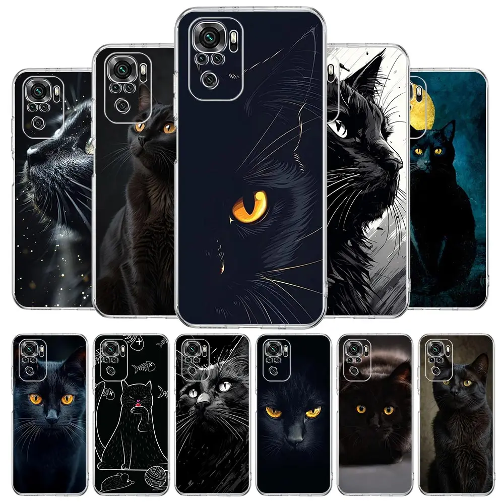 

Phone Case For Xiaomi Redmi Note 14 13 12 5G 9 8 10 11 Pro Plus 4G 9T 13C 12C 10C 9C 9A Clear Soft Cover Black Cat