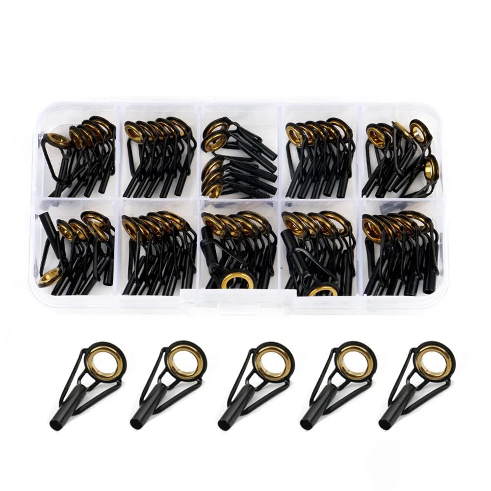 50pcs/set Ceramic Fishing Pole Rod Guides Tips Top Eye Rings Line Repair Kit 10 Sizes Ceramic Ring Spin Casting Tackle