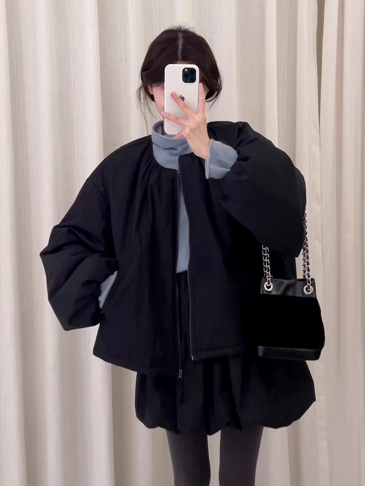 

Winter Fashion plus Size Three-Piece Set round Neck down Cotton Jacket Short Skirt Bouffant Sleeve Polyester Warm Casual Wear