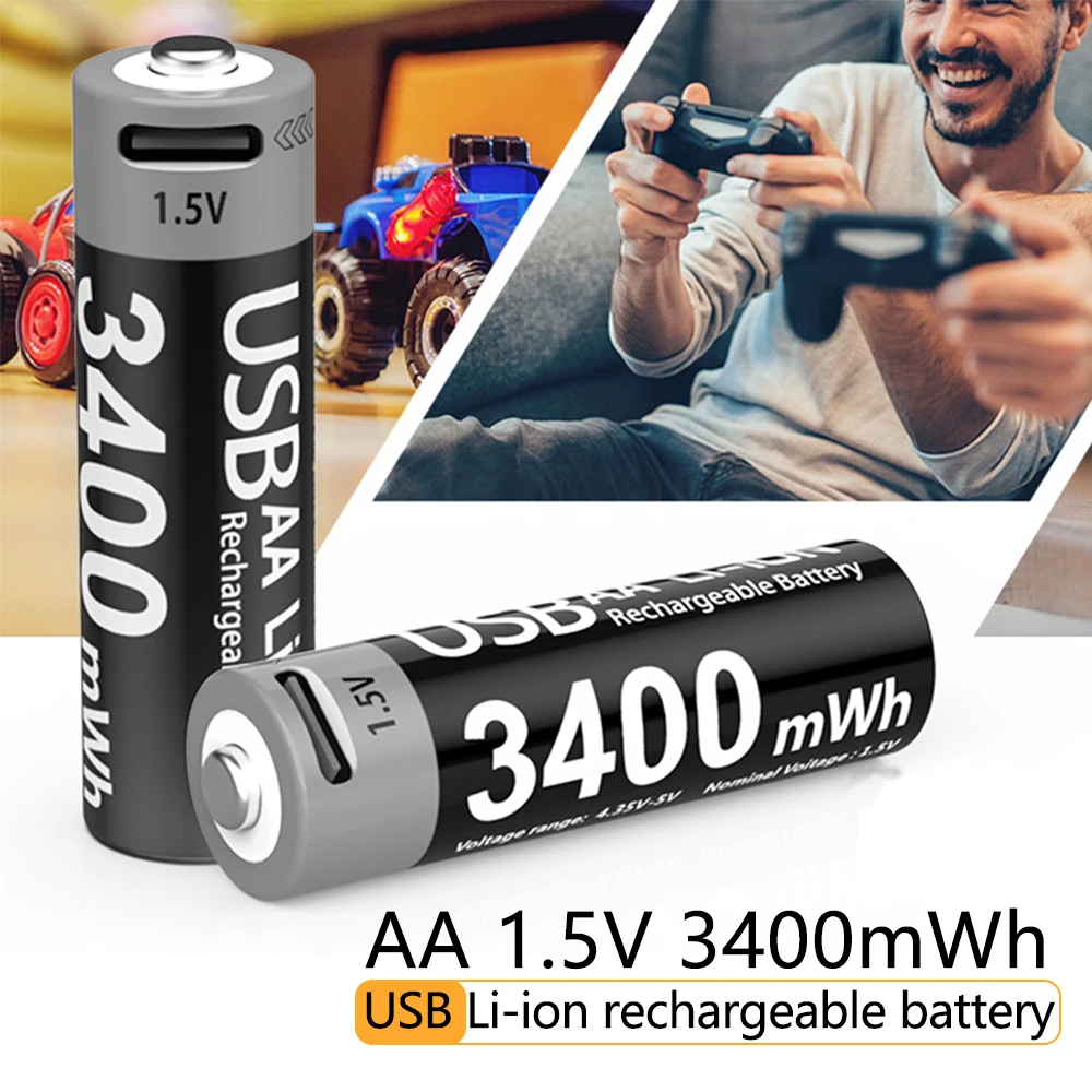 AIPEKE USB battery aa rechargeable 1.5V 3400mWh  Aa and Aaa rechargeable batteries for Toy car Game Machine Mouse Remote control