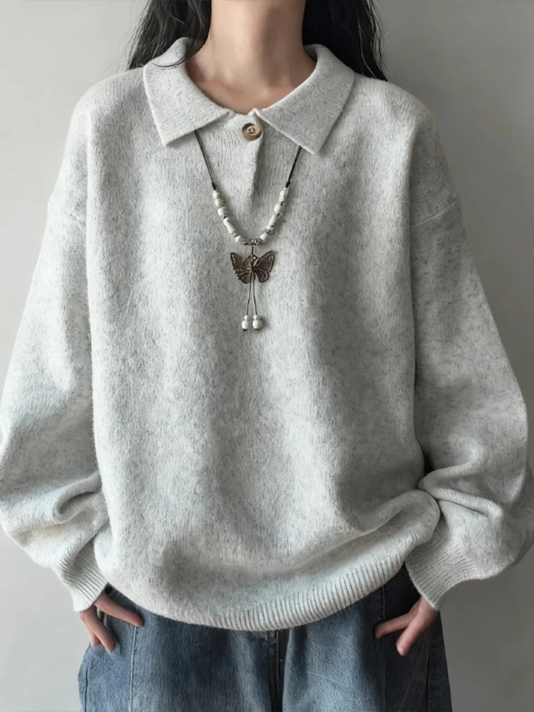 

ay Vintage Knitted Sweater Collared Lazy Sle for Men And Women Autumn Cleanfit Ciwalk Casual Long Sve Soft Polyester