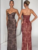Chic Gauze Fishbone Strapless Dress Women Backless Off-shoulder Waist Cinching Slim Maxi Vestidos 2026 Lady Evening Party Gowns - Image 5