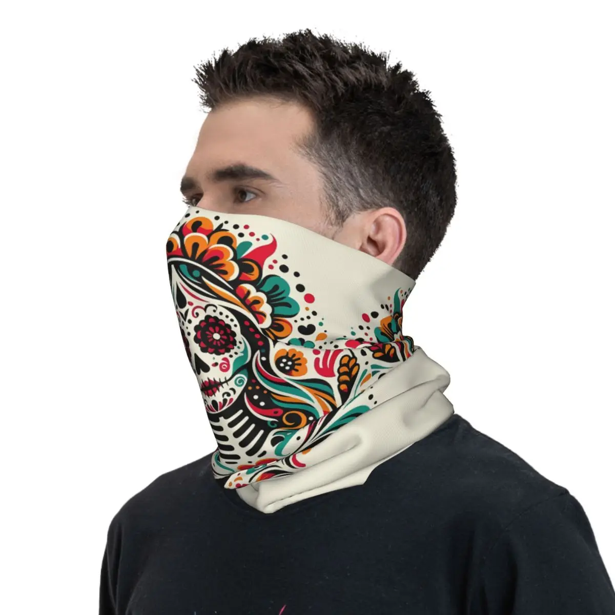 Mexican Day Of The Dead Scarf Neckerchief Neck Face Mask Polyester