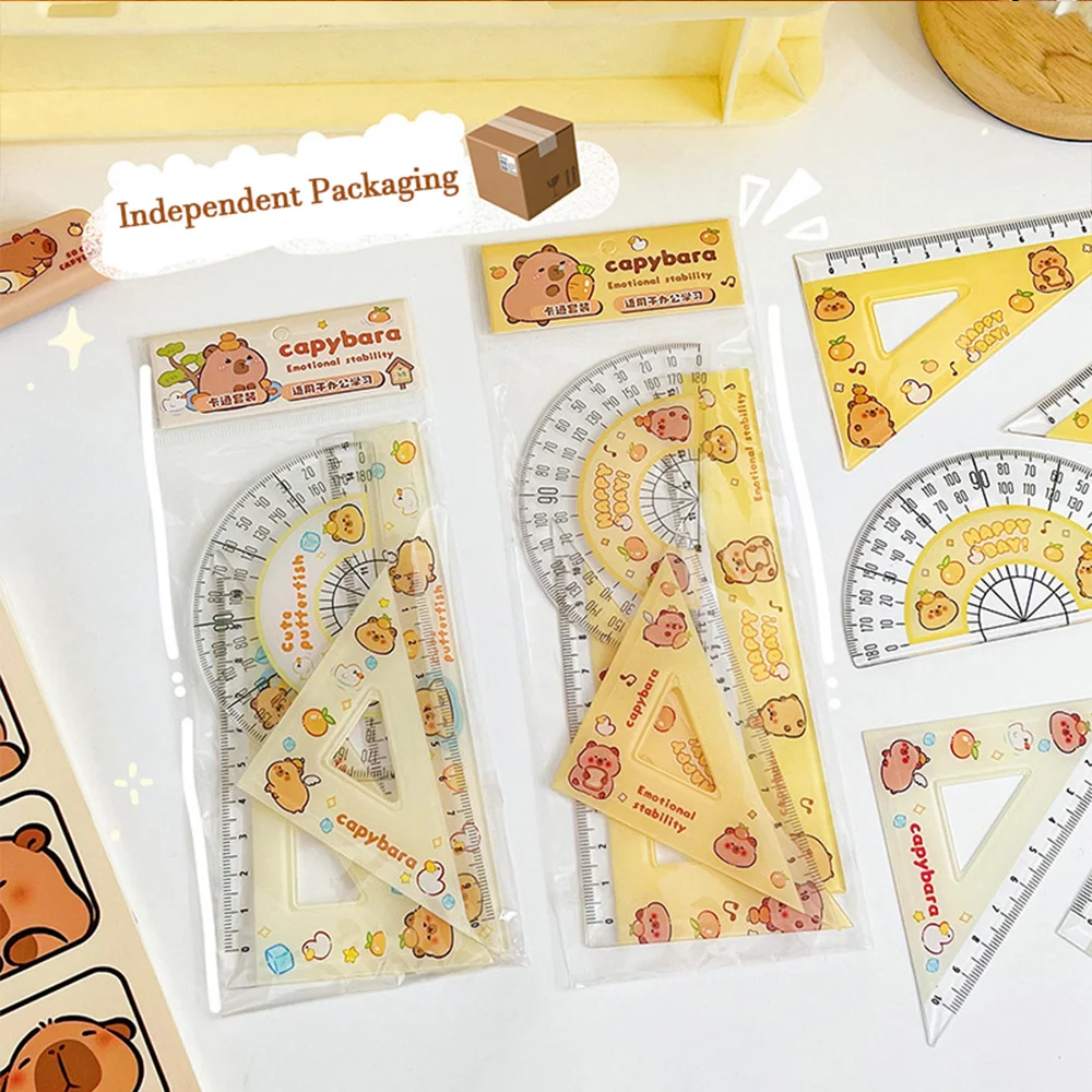 4pcs/set Creative Acrylic Capybara Set of Rulers Drawing Tools Cute Cartoon Soft Ruler Set Office Supplies Set Square