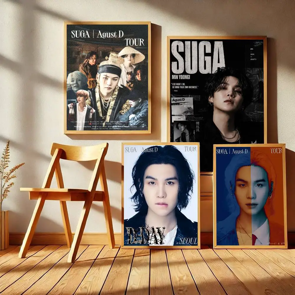 Kpop Singer S-Suga A-Agust D Anime Posters Sticky Waterproof Paper Sticker Coffee House Bar Kawaii Room Decor