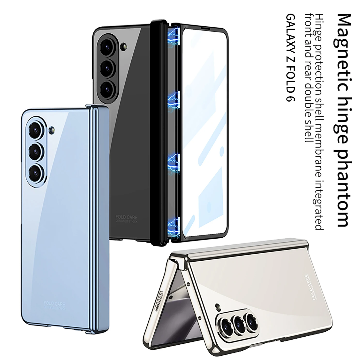 For Samsung Galaxy Z Fold 6 Case Shell Film Integrated Electroplating Transparent Folding Hinge Full Protective Shockproof Cover