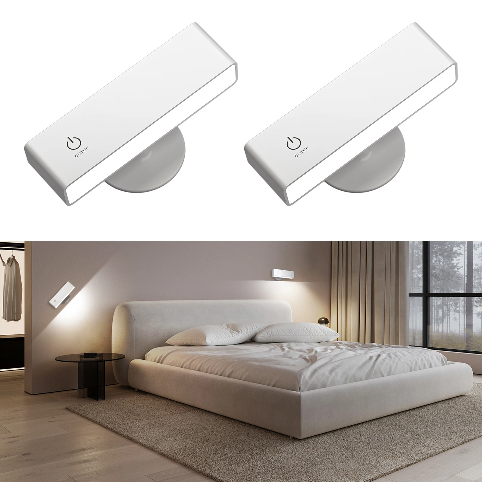 Modern Rechargeable LED Wall Sconces Battery Operated Wall Mount Bedside Lamp USB Charge Removable 360° Rotate Magnetic Wall ReadingLights
