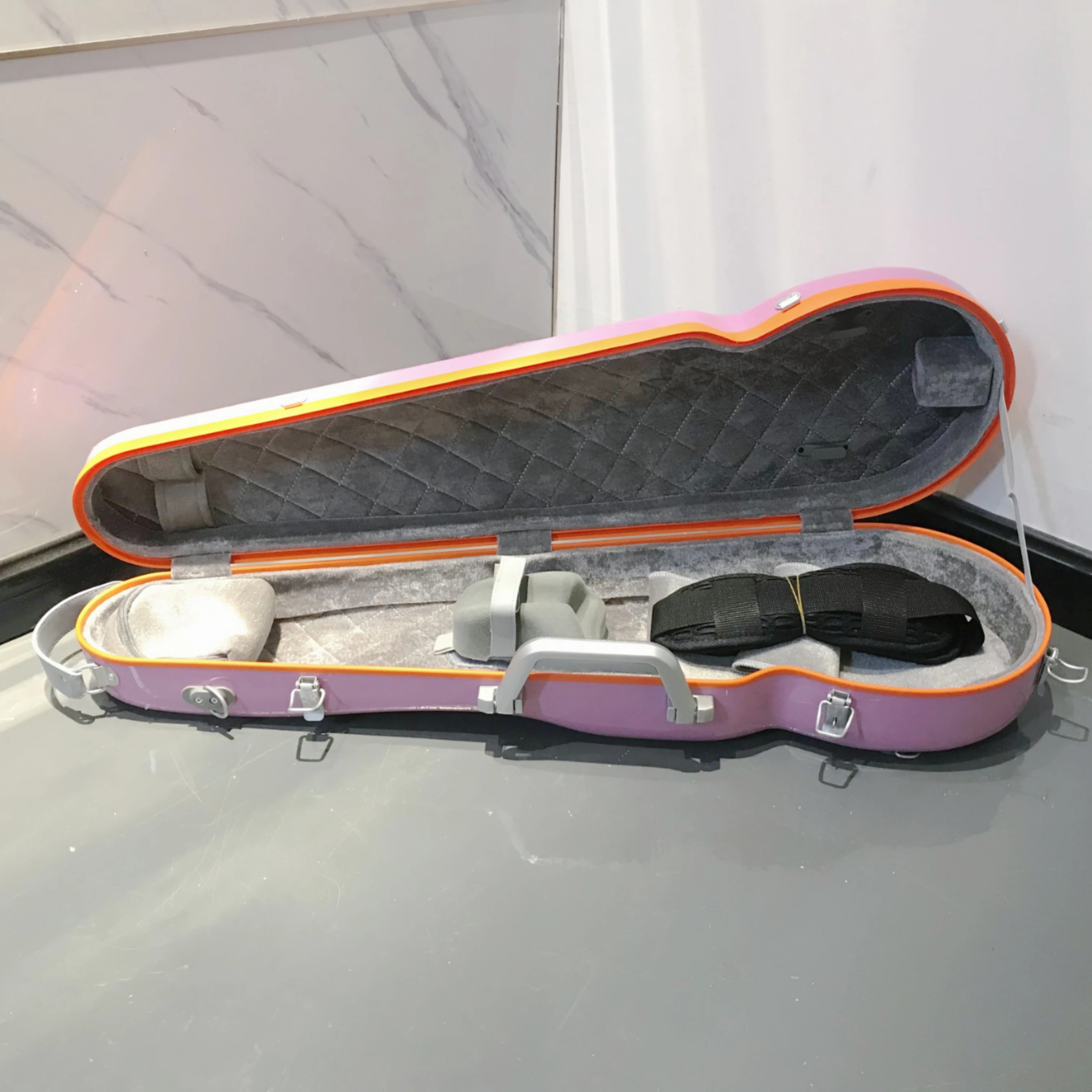 New Design Fiberglass Portable Durable Pink ABS Violin Case