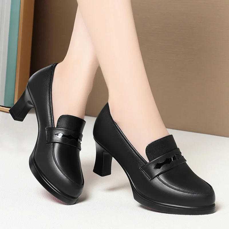 Cheongsam Shoes High Heels Work Shoes Women's Black Loafer Catwalk Women's Leather Shoes Single Shoes Temperament Dancing Shoes