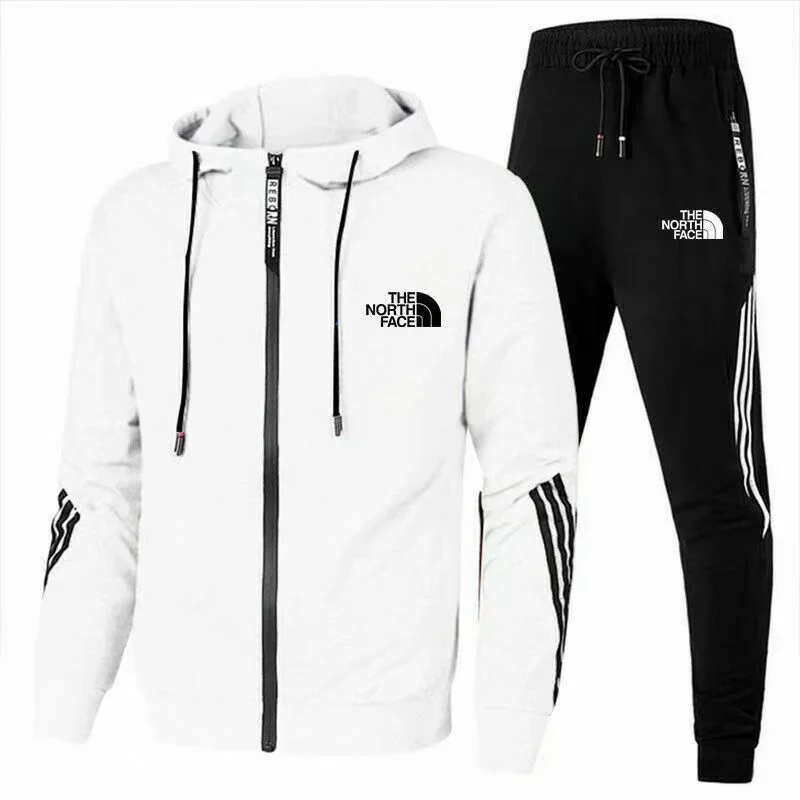 

2024 Hot Selling Three Bars Leisure Sports Men's Sportswear Stripe Printed Hooded Zipper Set