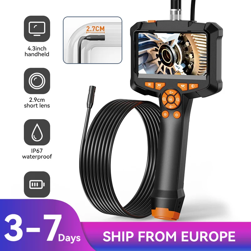 4.3 Inch IPS Screen Industrial Endoscope Camera HD1080P 8MM Single Lens Pipe Car Inspection Borescope for Checking Car Sewer