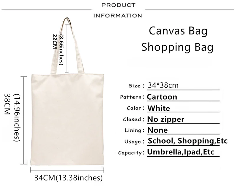 Bolsa de ombro feminina, imóvel em branco, bolsa engraçada, bolsa gráfica, Harajuku, fêmea Ulzzang Eco, de grande capacidade